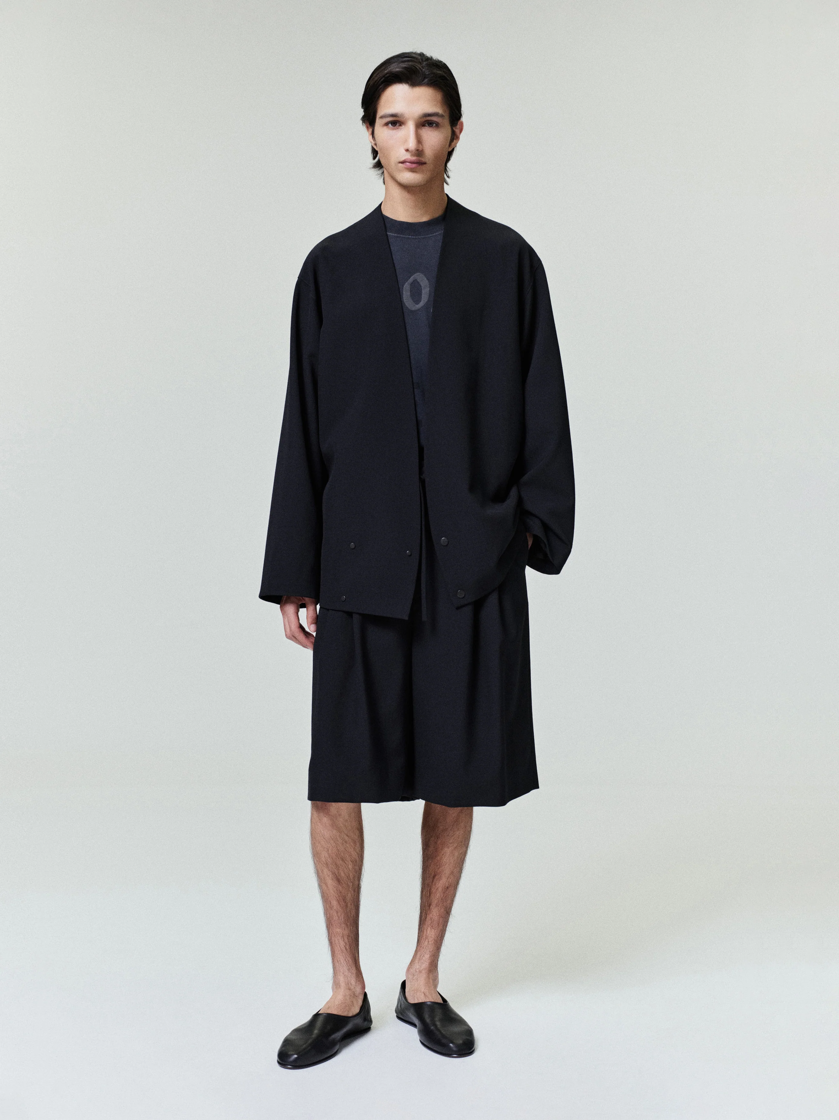 Wool Ripstop Relaxed Cropped Lapelless Jacket